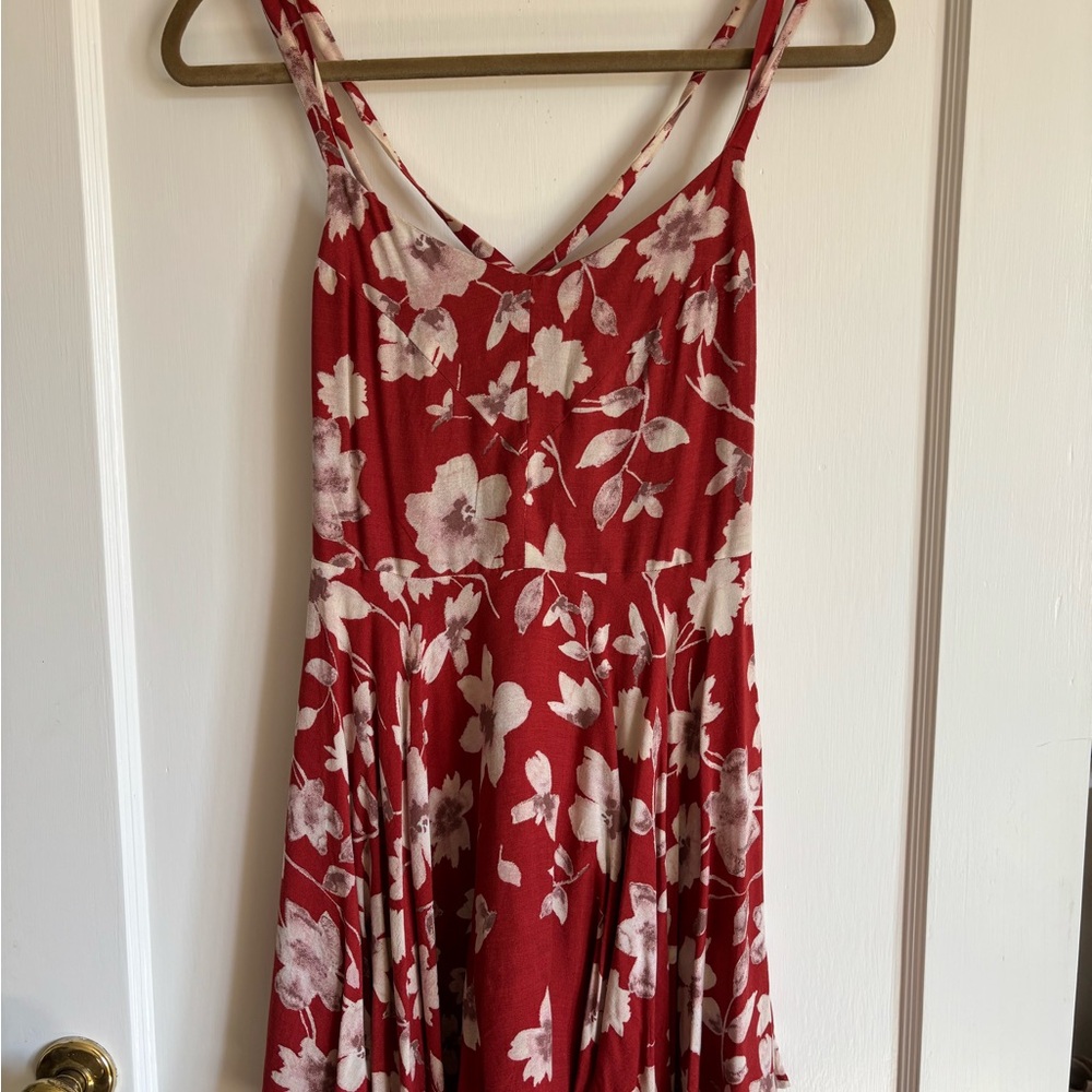 Floral Red Open Back Mini Dress